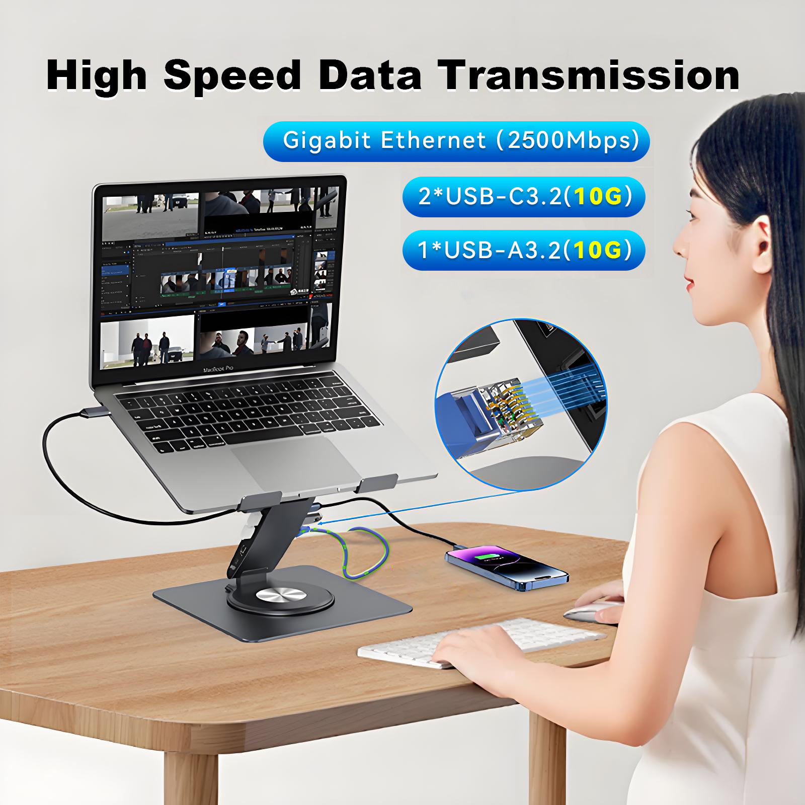Universal Laptop Docking Station with Stand for Tablets and Notebooks
