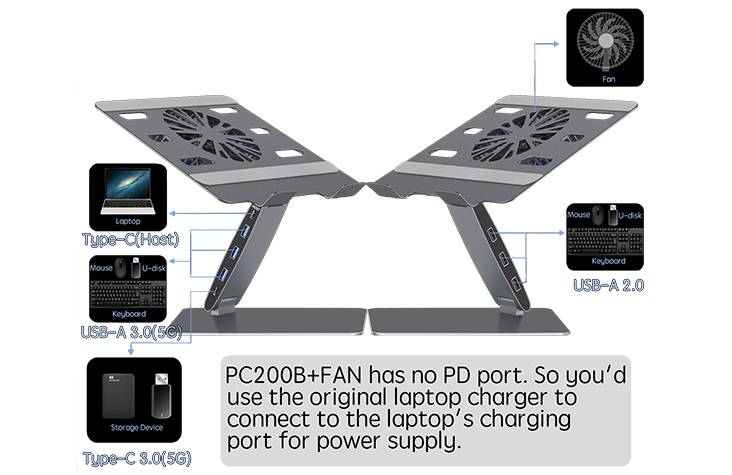 PC200B+Fan laptop hub stand