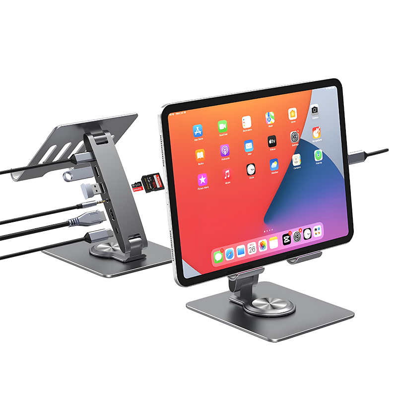 Adjustable Aluminum Ergonomic Portable tablet Stand Type-C Docking Station